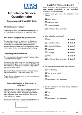 Ambulance Emergency and Urgent Services Questionnaire