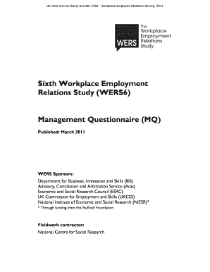 UK Workplace Employee Relations Survey Management Questionnaire