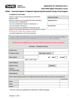 TAFE NSW Higher Education Application Form