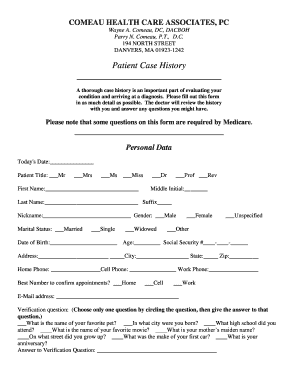 Patient Case History Form