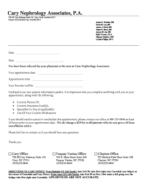 Cary Nephrology Associates New Patient Form