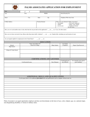 Palms Associates Employment Application