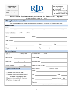Educational Equivalency Application for Associate's Degree