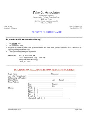 Texas Probate Questionnaire