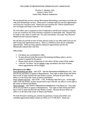 Brownstone Dermatology Associates History Questionnaire