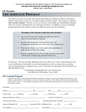 Life Associate Program Authorization Form