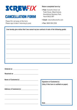 Screwfix Cancellation Form