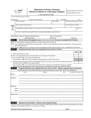 Georgia Form 5347 Refund Claim for Deceased Taxpayer