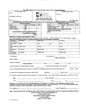Texas Birth or Death Record Application