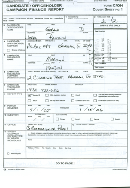 Texas Campaign Finance Report Cover Sheet