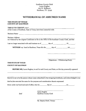 Texas Assumed Name Withdrawal