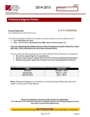 Professional Judgment Petition for Income Reduction