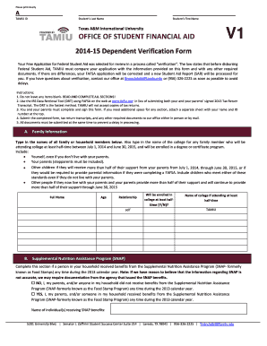 2014-15 Dependent Verification Form