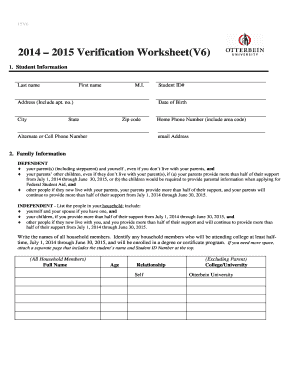 2014-2015 Verification Worksheet (V6)