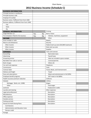 2012 Business Income Schedule C