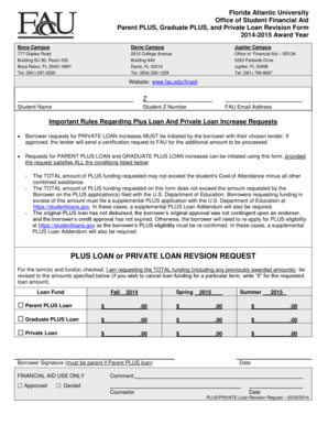 Florida Atlantic University Loan Revision Form