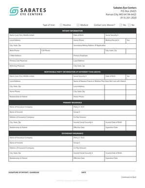 Sabates Eye Centers Patient Information Form