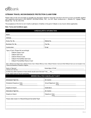 Citibank Travel Inconvenience Protection Claim Form