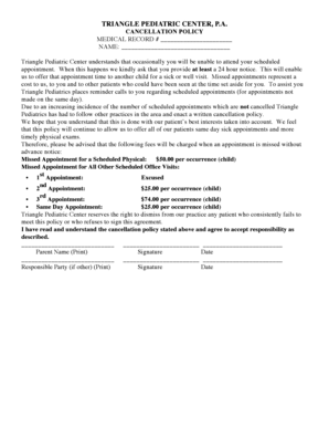Triangle Pediatric Center Cancellation Policy