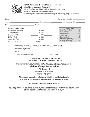2014 Advance Ticket Mail Order Form