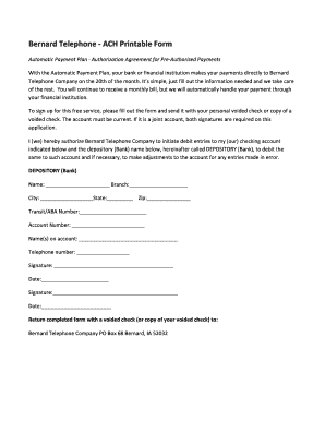 Bernard Telephone ACH Authorization Agreement