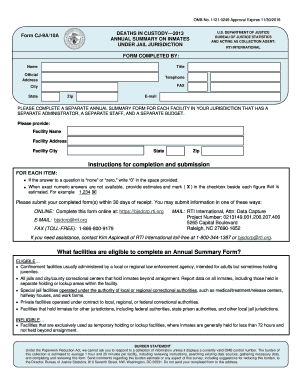 Form CJ-9A/10A Deaths in Custody Annual Summary