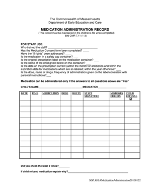 Massachusetts Medication Administration Record