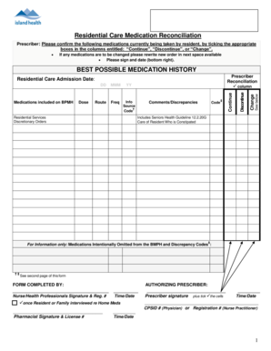 Residential Care Medication Reconciliation Form