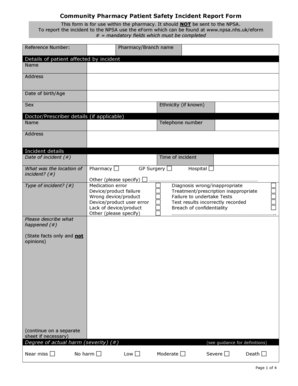 Community Pharmacy Patient Safety Incident Report Form