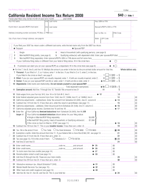California Resident Income Tax Return 2008