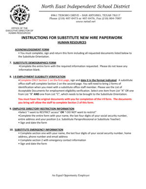 Substitute New Hire Paperwork