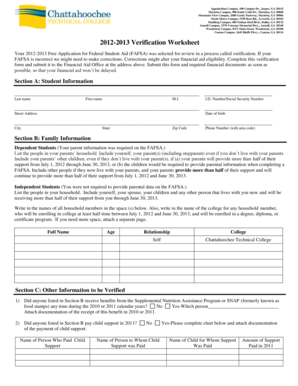 2012-2013 FAFSA Verification Worksheet