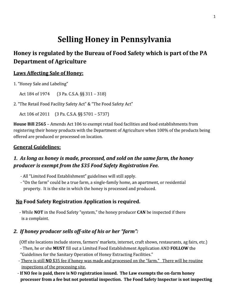 Fillable Online Selling Honey in Pennsylvania Fax Email Print pdfFiller