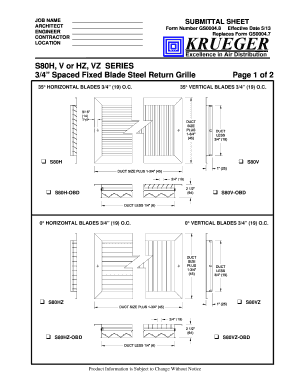 Submittal Sheet for S80H/V/HZ/VZ Series Grilles