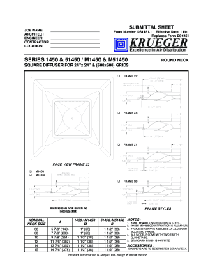 Submittal Sheet for Square Diffuser Frames
