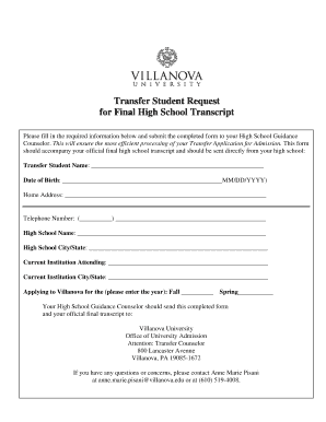 Transfer Student Request for Final High School Transcript