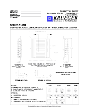 Curved Blade Aluminum Diffuser Submittal Sheet