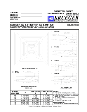 Submittal Sheet for Round Neck Square Diffuser
