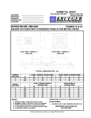 Submittal Sheet for Square Diffuser