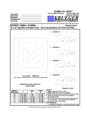 Submittal Sheet for Square Diffuser