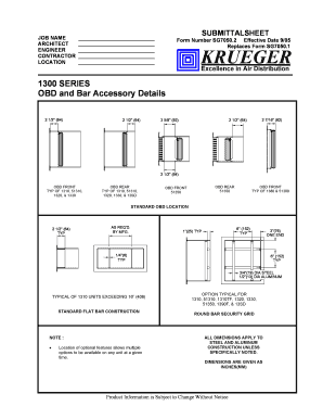 Submittal Sheet for OBD and Bar Accessory Details
