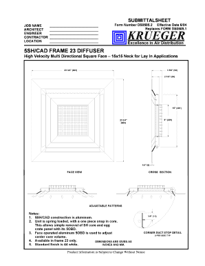 Submittal Sheet for 5SH/CAD Frame 23 Diffuser