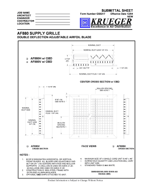 Submittal Sheet for AF880 Supply Grille
