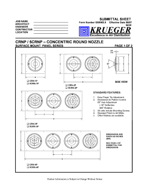 Concentric Round Nozzle Submittal Sheet