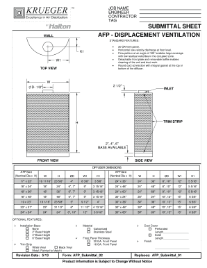 Wall AFP Displacement Ventilation Submittal Sheet
