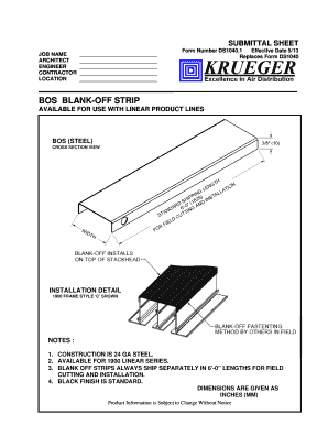 Submittal Sheet for Blank-Off Strip