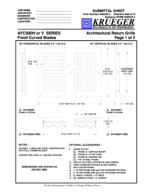 Architectural Return Grille Submittal Sheet