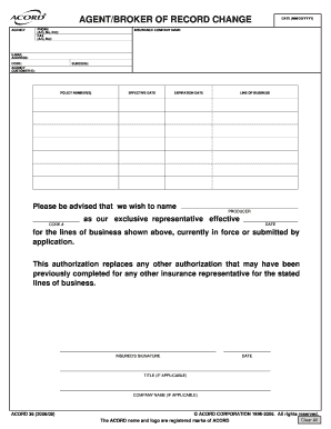 Insurance Agent/Broker of Record Change Form