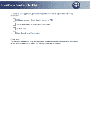 AmeriCorps Provider Checklist