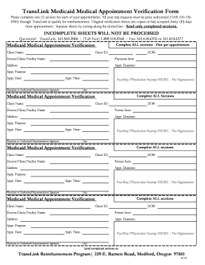 TransLink Medicaid Medical Appointment Verification Form - rvtd